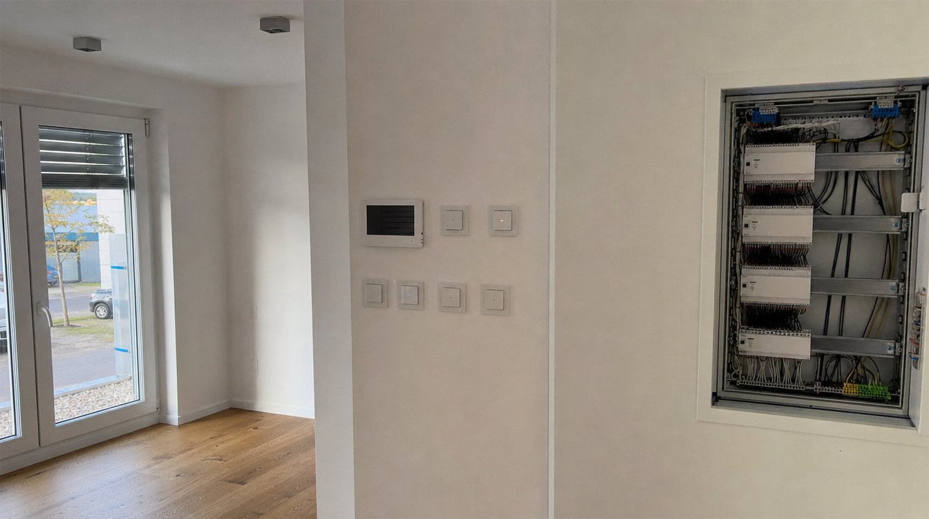 Ausstellungswand mit Tastern, Touchpanel und Schaltschrank im Showroom